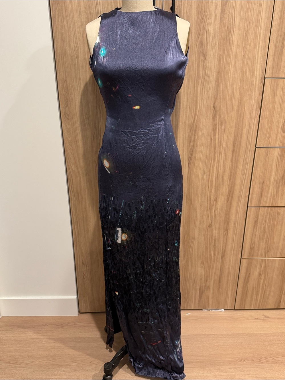 H&M galaxy Sleek Navy Maxi Dress with Subtle Multi-Color Highlights